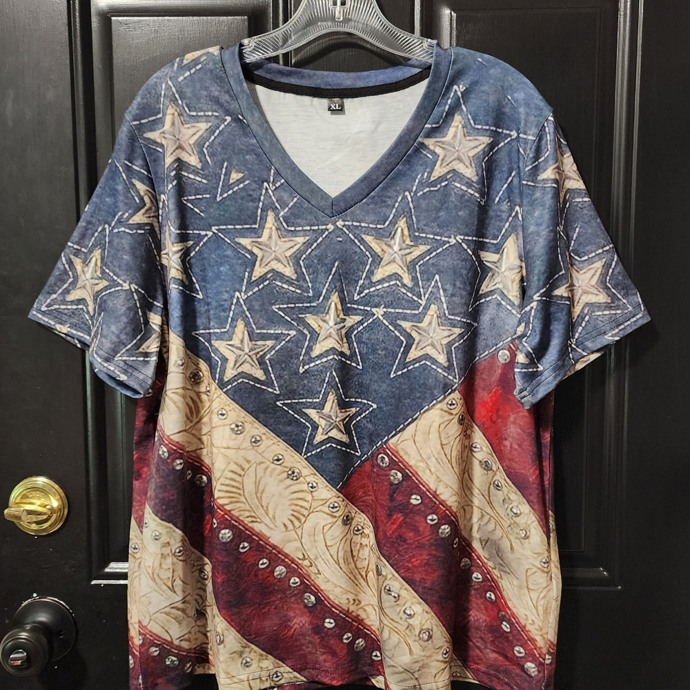 Patriotic Star and Stripe V-Neck T-Shirt